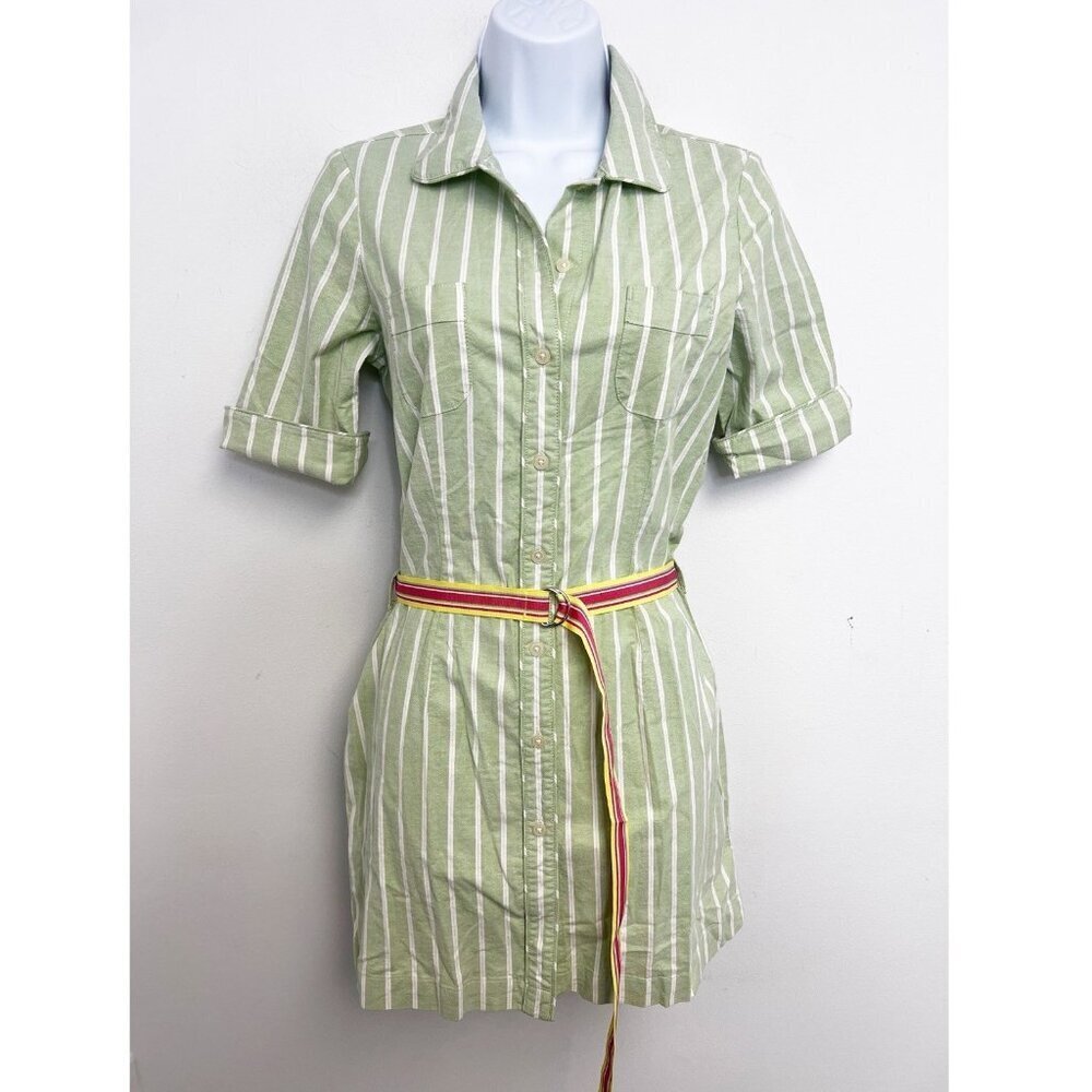 old navy 2005 preppy Y2K cotton striped shirt dress Belted Sz 1 NWT